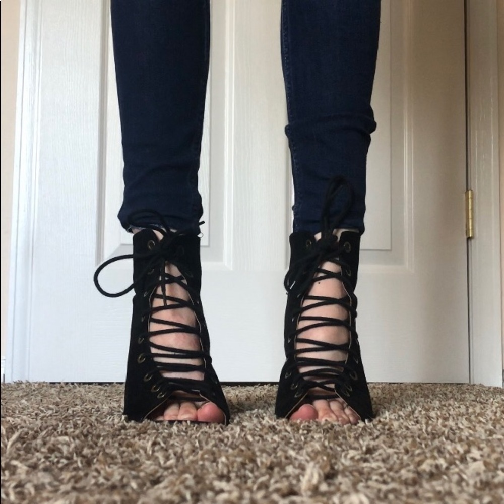 Lace Up Peep Booties - Picture 12 of 12